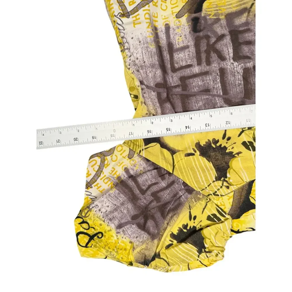 Koi by Kathy Peterson Yellow Y2K Abstract Floral Paris Graphic‎ Blouse XS